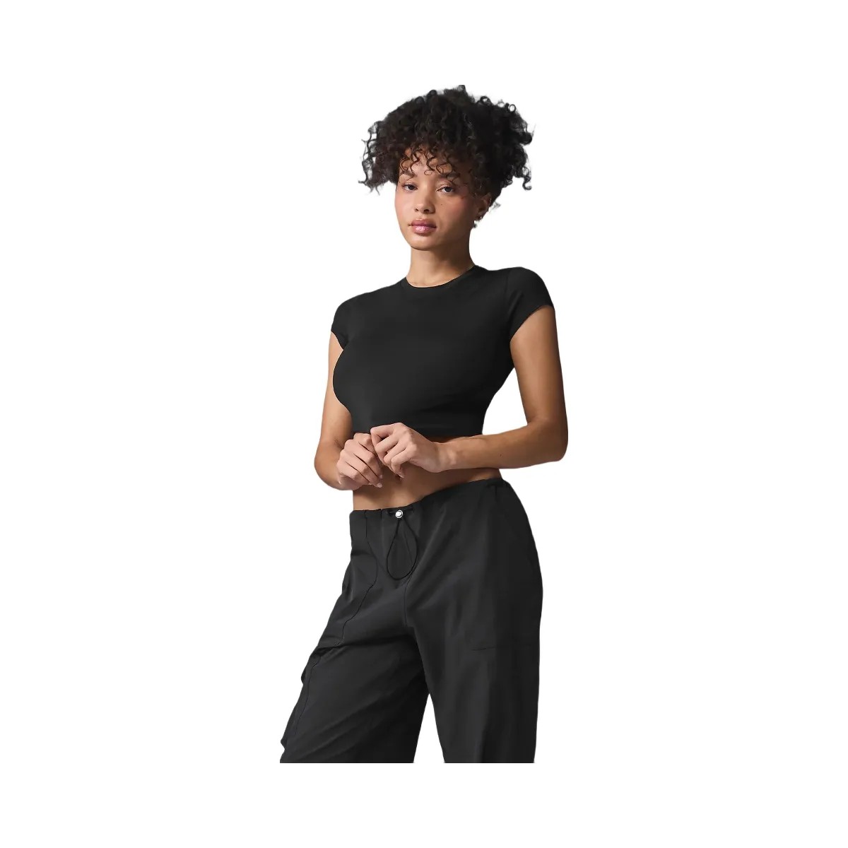Alo Women's soft Crop Finesse Short Sleeve - Black - HypeFly India View 4