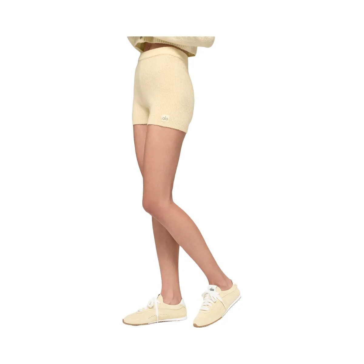 Alo Women's Wool Cashmere Ribbed Noble Short - Candlelight Yellow - HypeFly India View 4