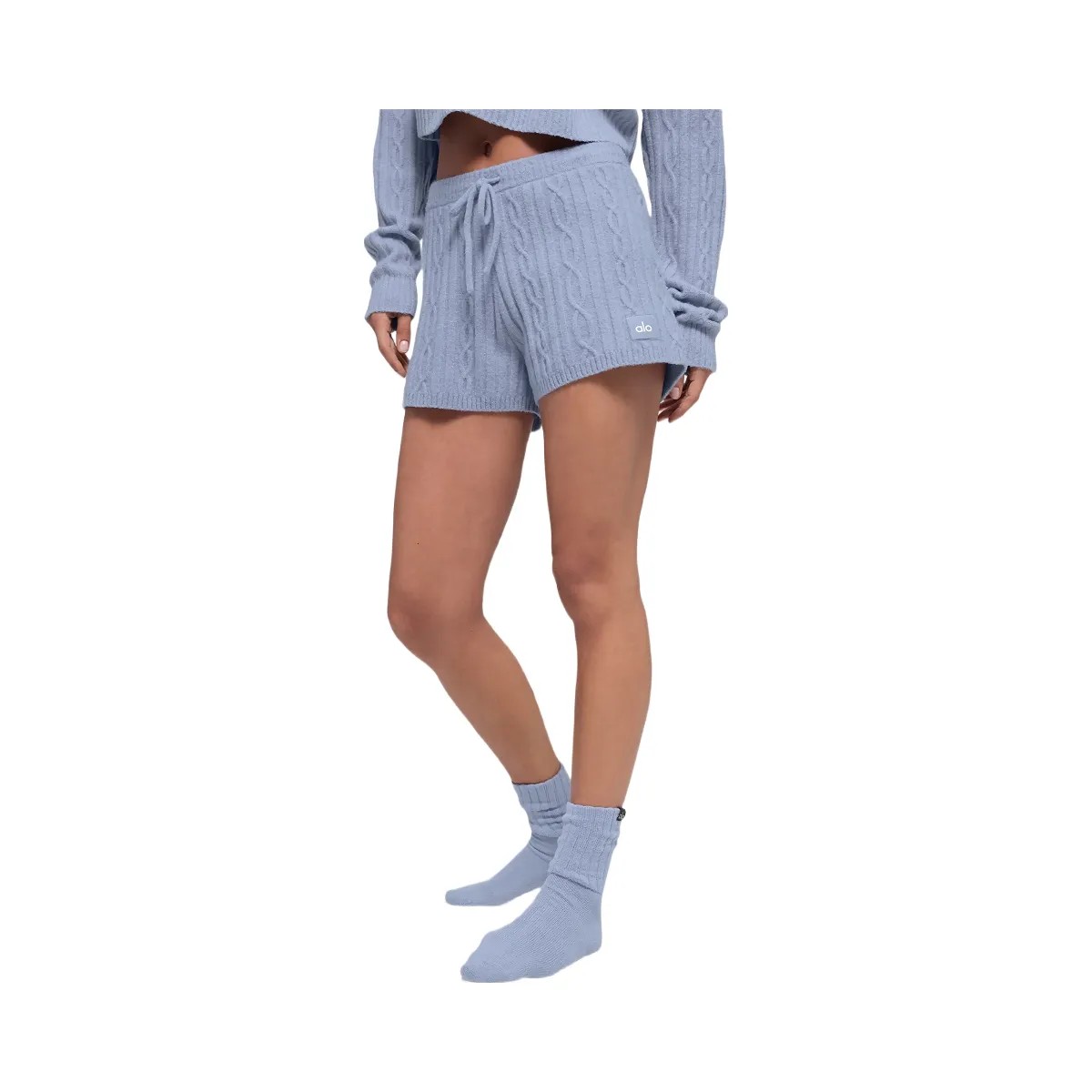 Alo Women's Cable Knit Winter Bliss Short - Winter Frost - HypeFly India View 3