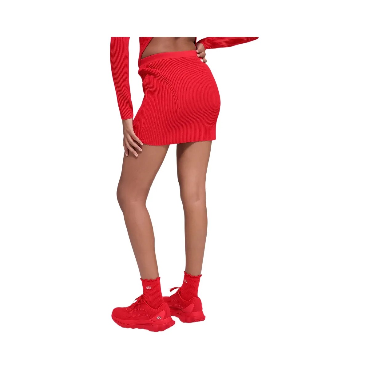 Alo Women's Denim Knit High-Waist Skirt - Bright Red - HypeFly India View 3