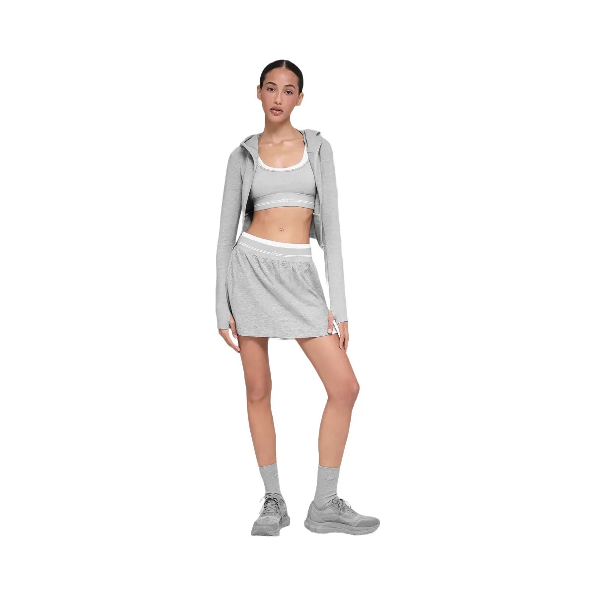 Alo Women's soft Better Together Tennis Skirt - Athletic Heather Grey/White - HypeFly India View 2