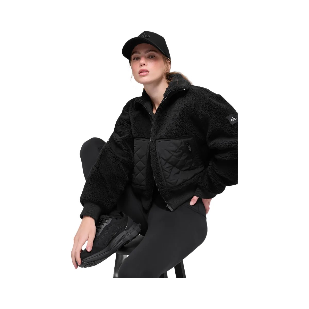 Alo Women's Sherpa Edge Bomber - Black - HypeFly India View 4