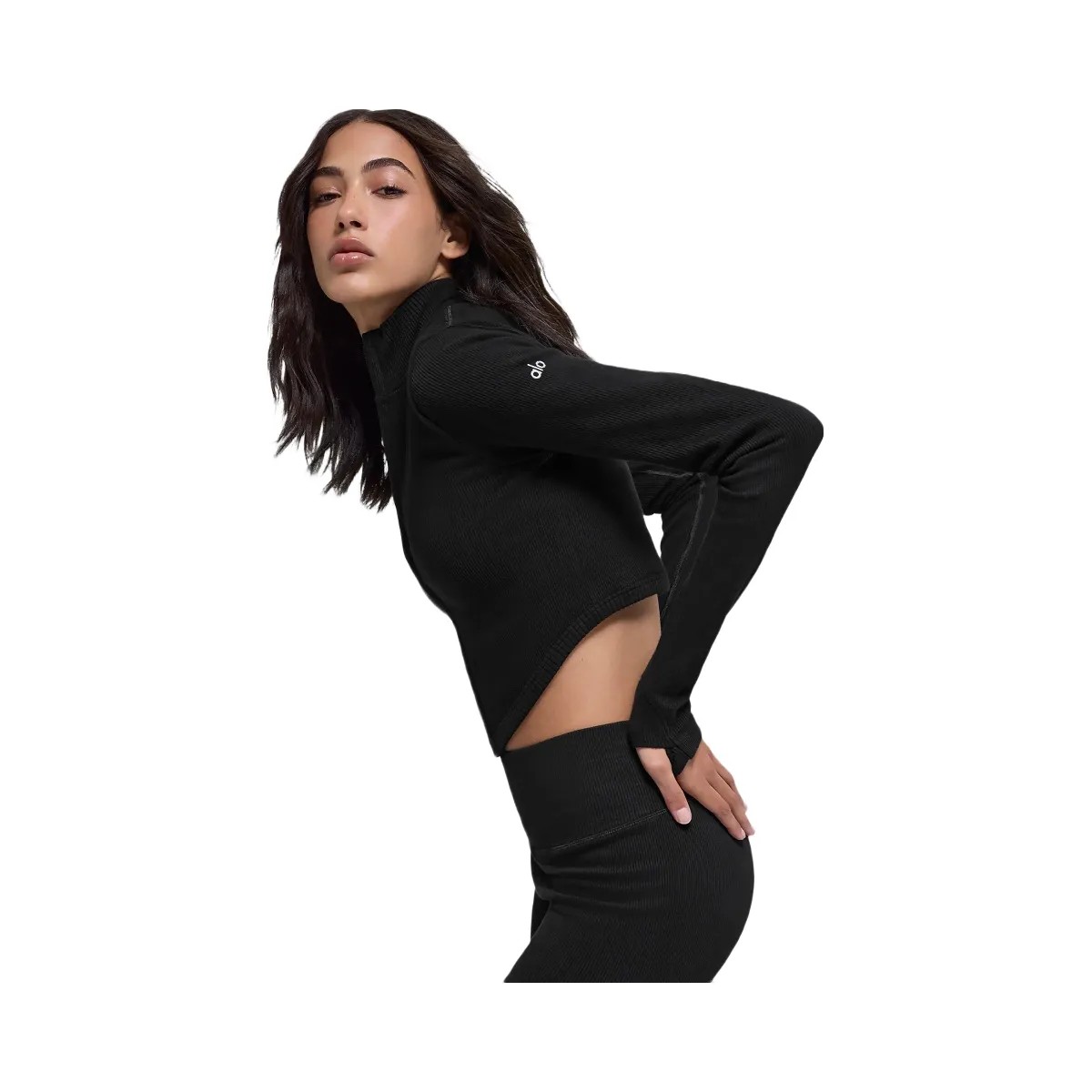 Alo Women's Seamless Two Tone Rib Jacket - Black - HypeFly India View 5