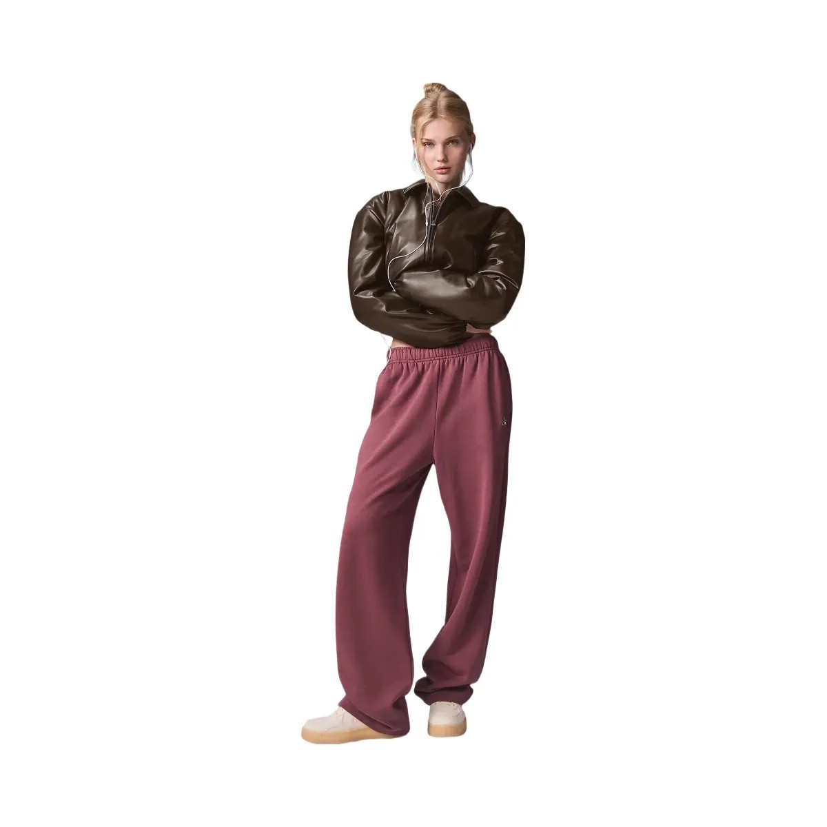 Alo Women's Faux Leather Cropped Premier Bomber - Espresso - HypeFly India View 2