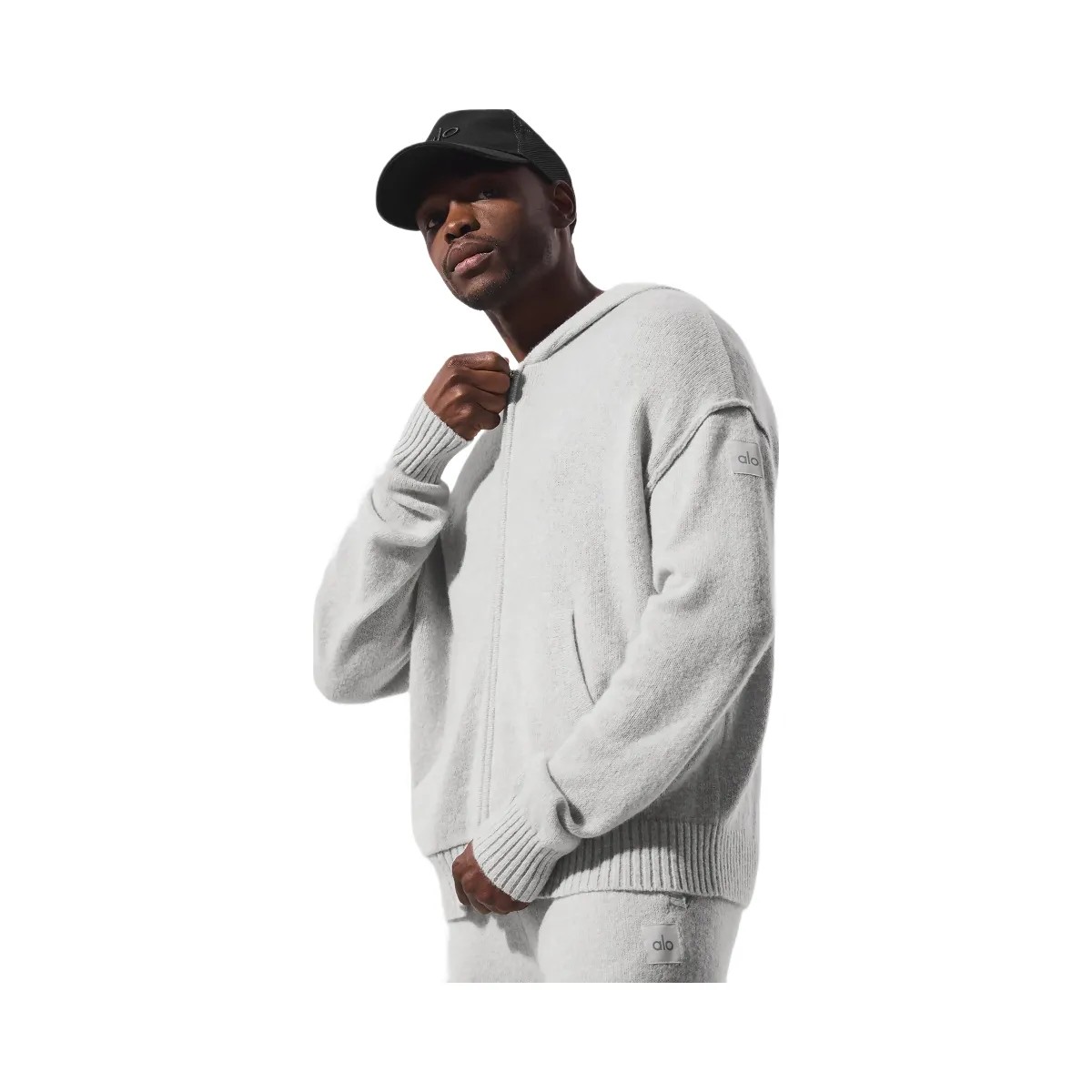 Alo Men's Wool Cashmere New Class Full Zip Hoodie - Pearl Grey Heather - HypeFly India View 6