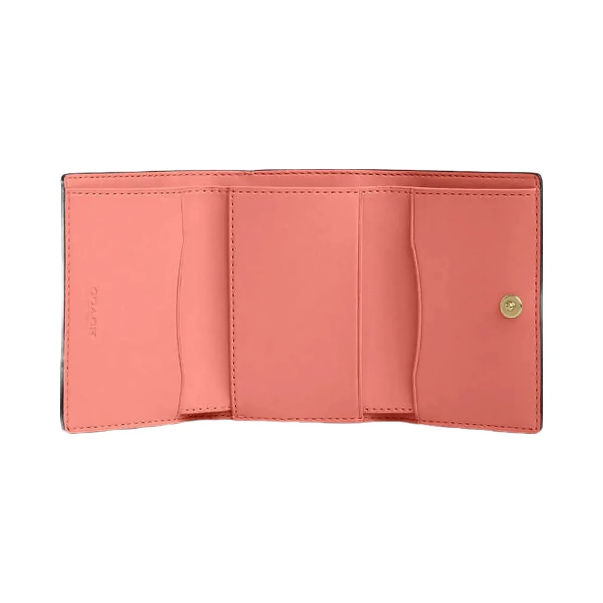 Coach Micro Wallet Leather-Gold-Bright Coral - HypeFly India View 1