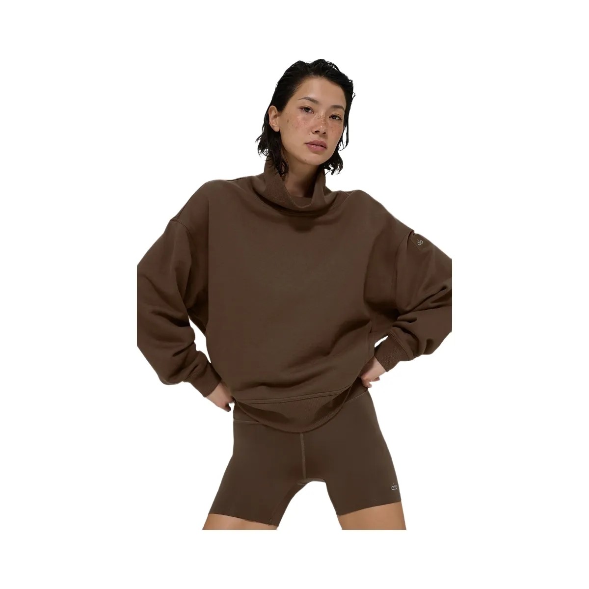 Alo Women's Hazy Mock Neck Pullover - Espresso - HypeFly India View 1