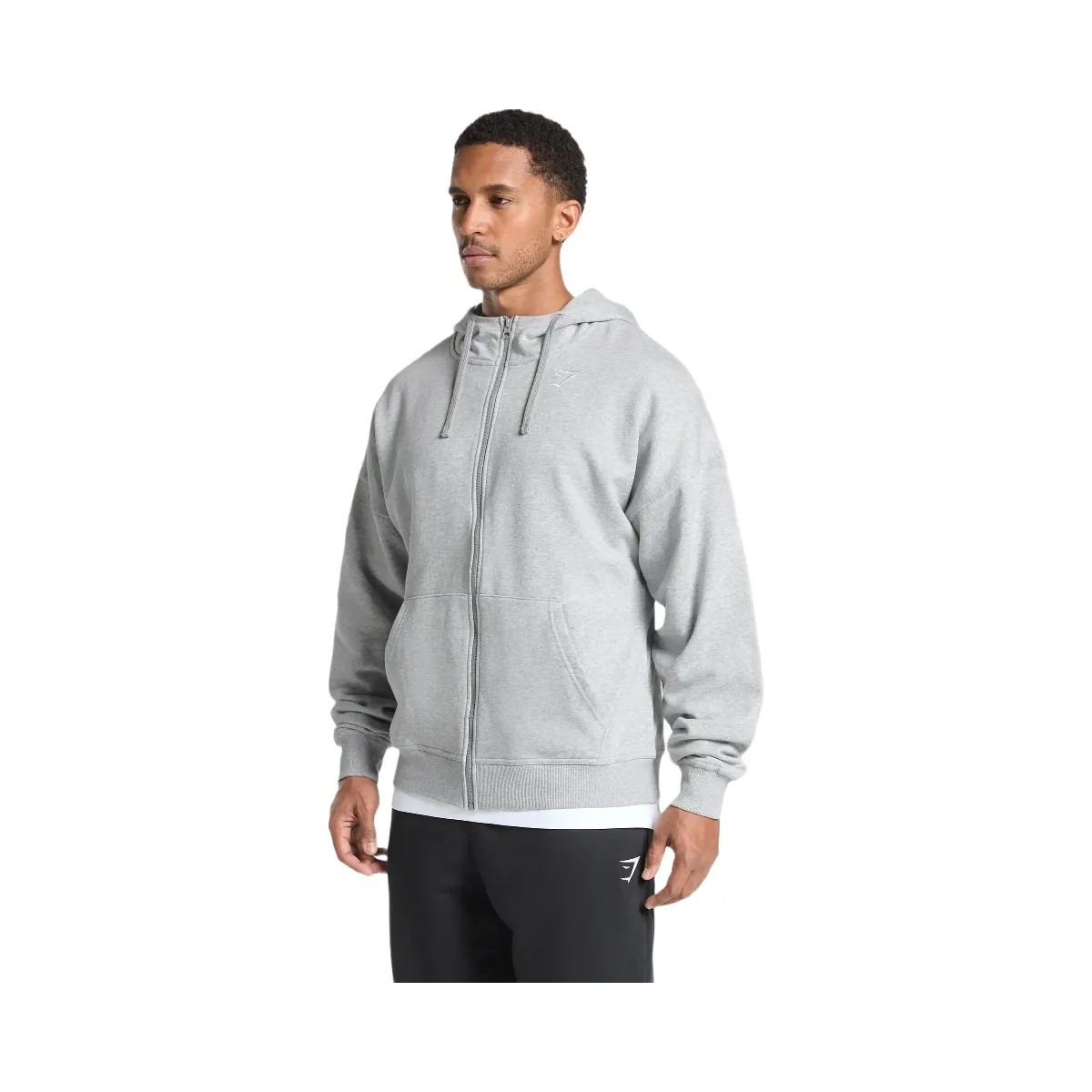 Gymshark Crest Oversized Zip Up Hoodie - Light Grey Core Marl - HypeFly India View 2