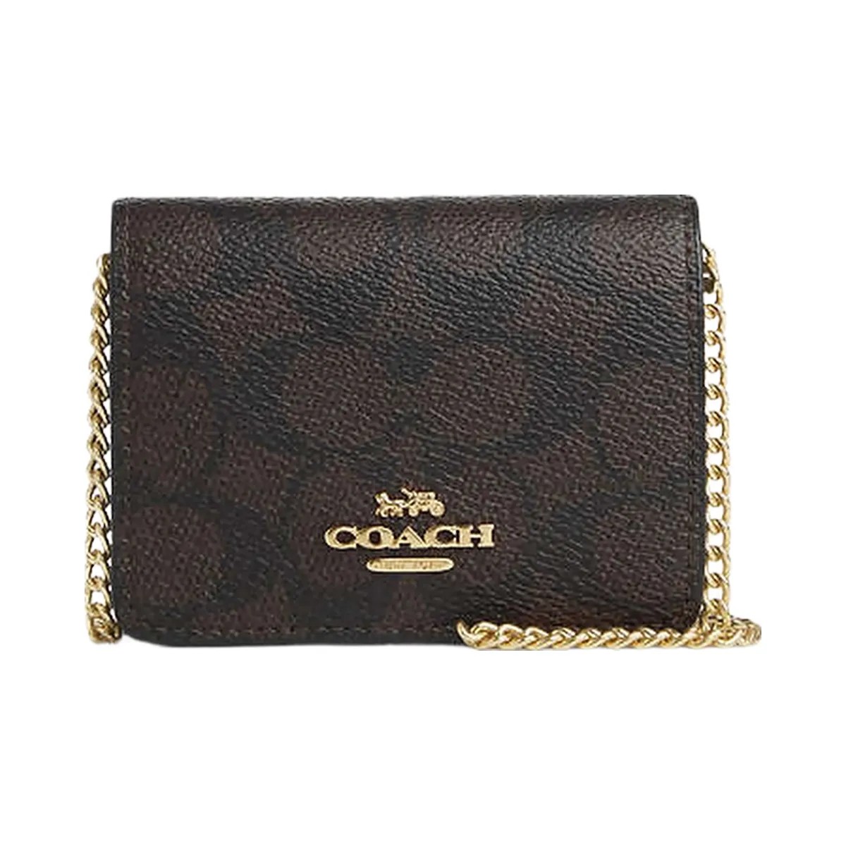 Coach Mini Wallet On A Chain In Signature Canvas Signature Canvas-Gold-Walnut-Black - HypeFly India View 4