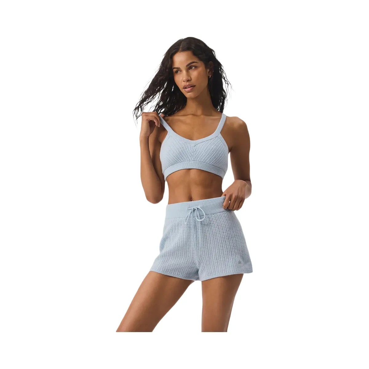 Alo Women's Cashmere Plush Waffle V-Neck Bra - Crystal Blue - HypeFly India View 4