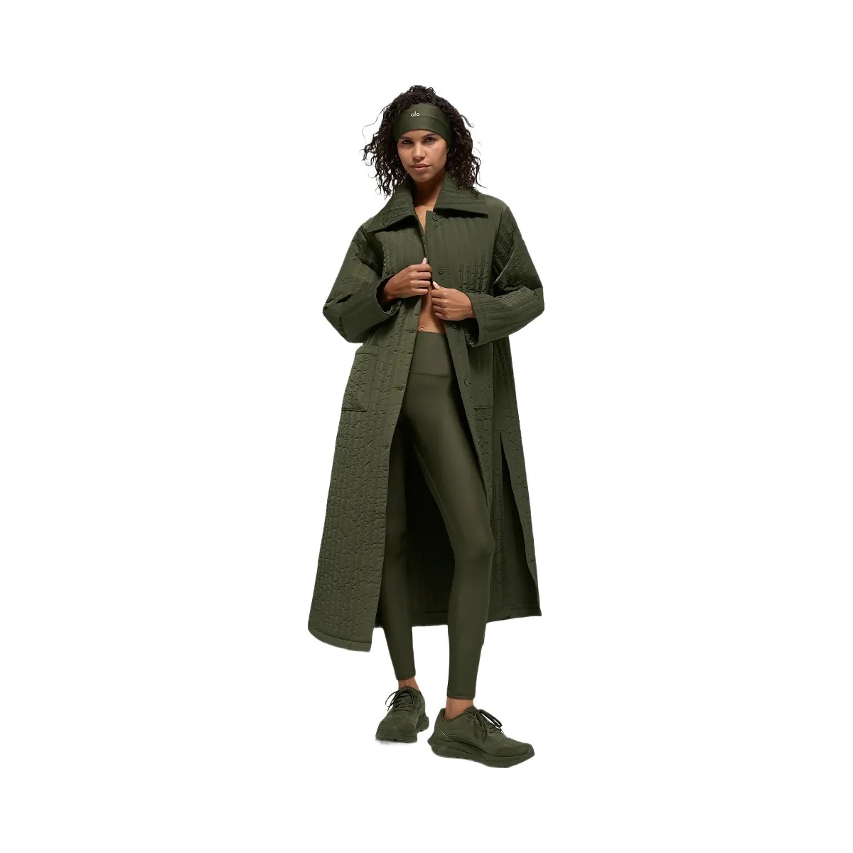 Alo Women's Quilted Skyline Long Coat - Green Olive - HypeFly India View 1