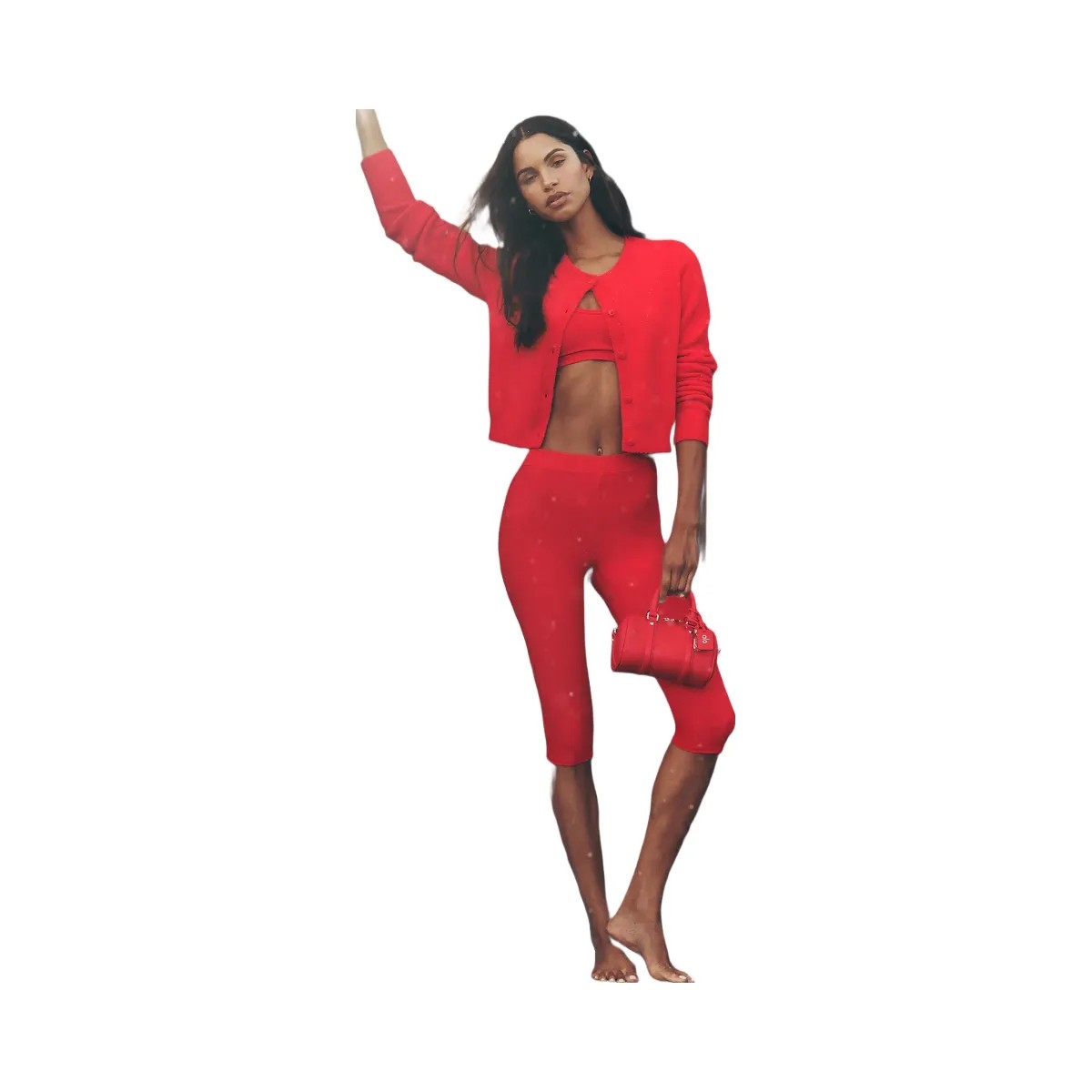 Alo Women's soft High-Waist Iconic 90's Capri - Bright Red - HypeFly India View 5