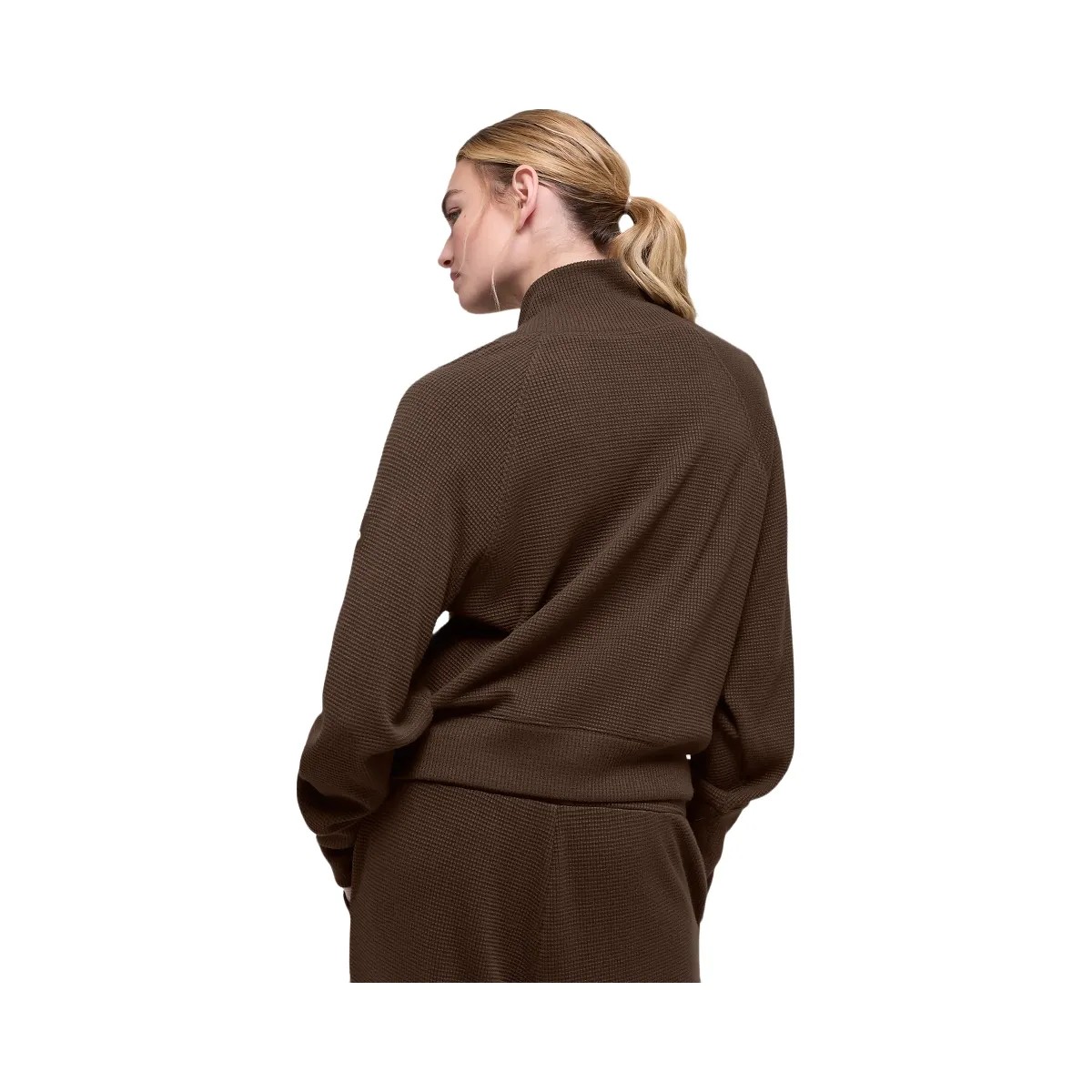 Alo Women's Waffle Weekend Escape Mock Neck Long Sleeve - Espresso - HypeFly India View 3