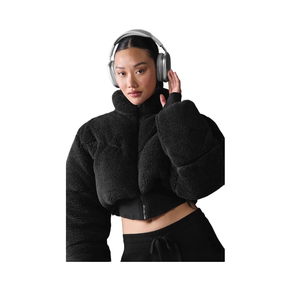 Alo Women's Sherpa Main Act Corset Puffer - Black - HypeFly India View 1