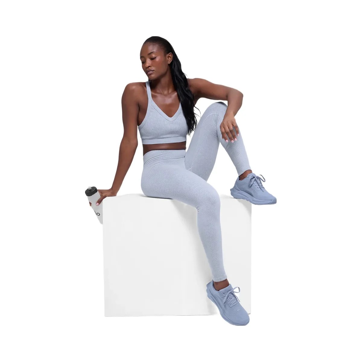 Alo Women's Seamless High-Waist Two Tone Rib Legging - Winter Frost Heather - HypeFly India View 5