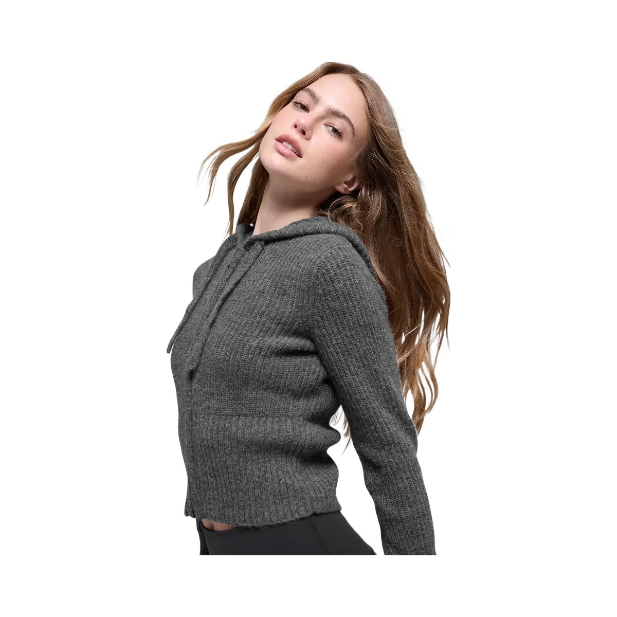 Alo Women's Wool Cashmere Ribbed Noble Full Zip Hoodie - Platinum Grey - HypeFly India View 2