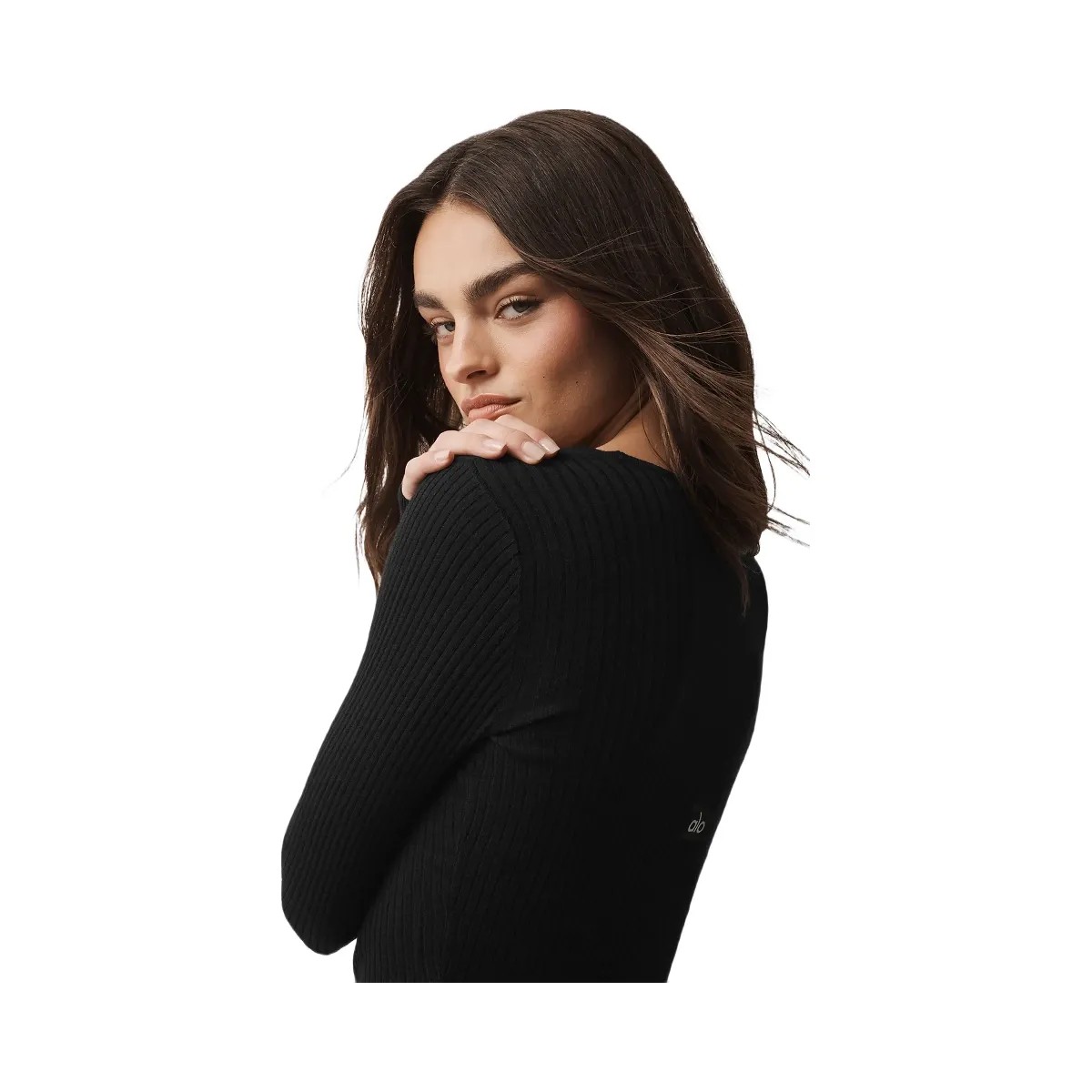 Alo Women's Sweater Knit Unwind Long Sleeve - Black - HypeFly India View 3