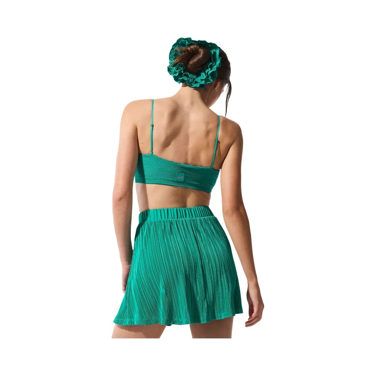 Alo Women's Micro Plisse Game On Bra - Spruce Green - HypeFly India View 2