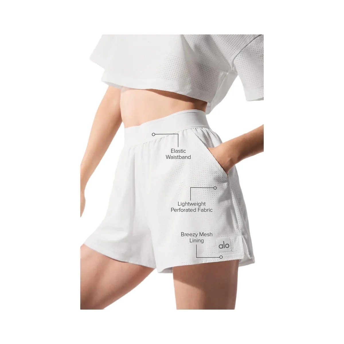 Alo Women's Mesh Mirage Short - White - HypeFly India View 1