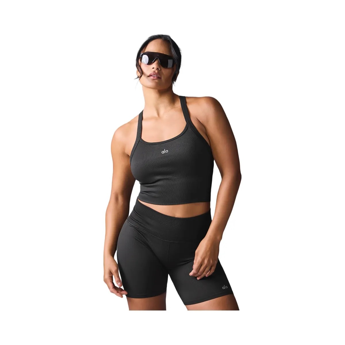 Alo Women's Seamless Ribbed Favorite Bra Tank - Black - HypeFly India View 5