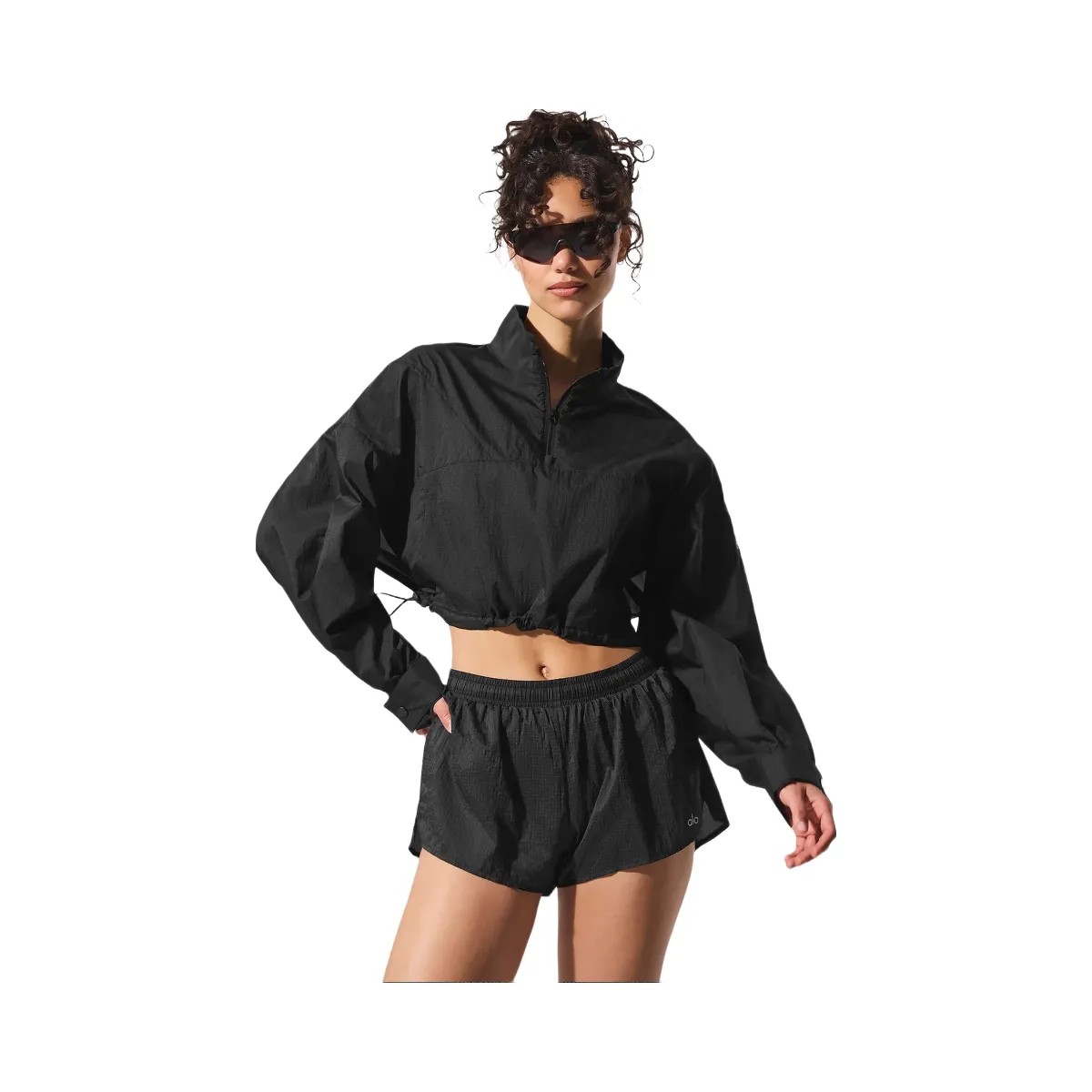 Alo Women's Cropped 1/4 Zip Aerial Pullover - Black - HypeFly India View 6