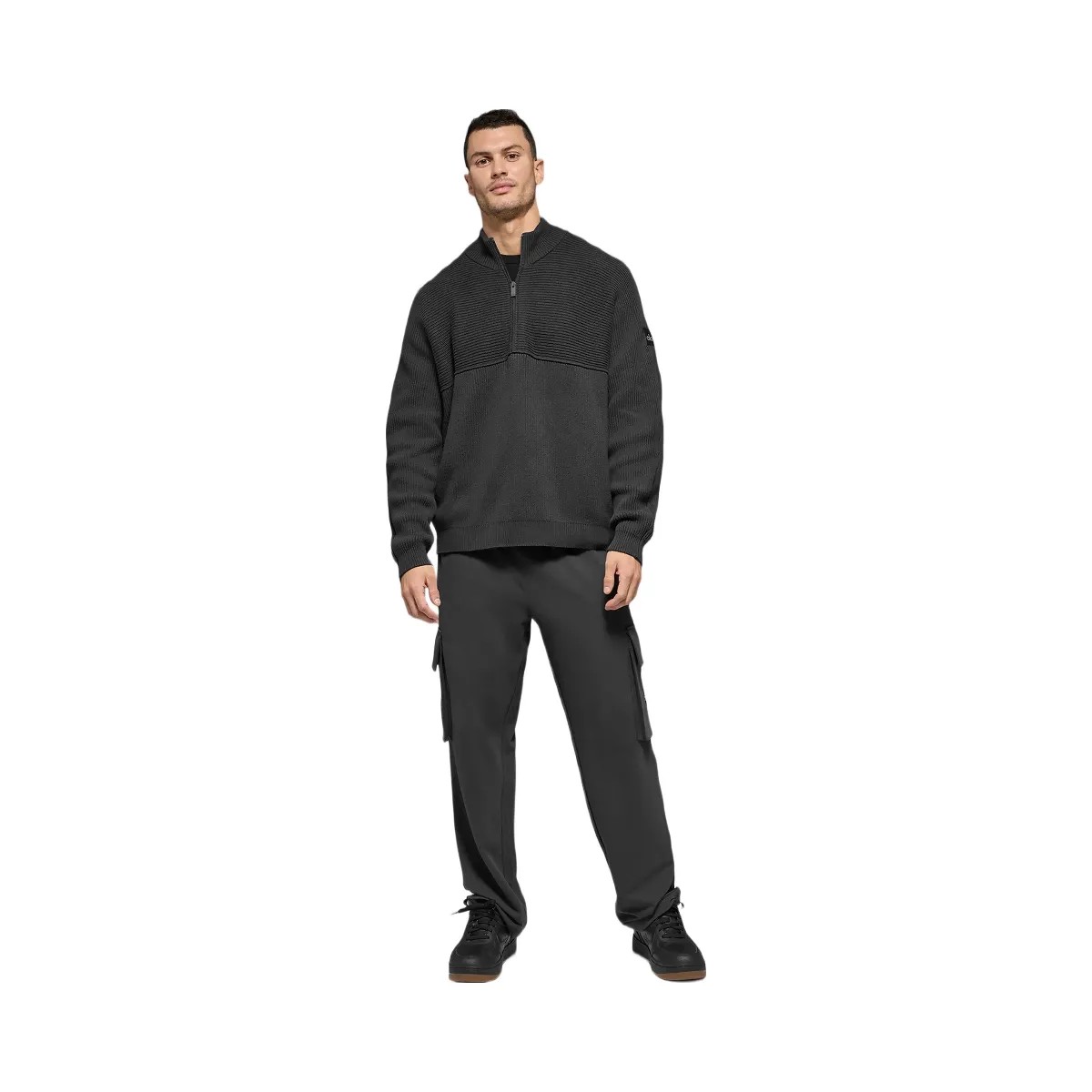 Alo Men's Domain Shift Rib Knit 1/4 Zip Sweater - Anthracite - HypeFly India View 1