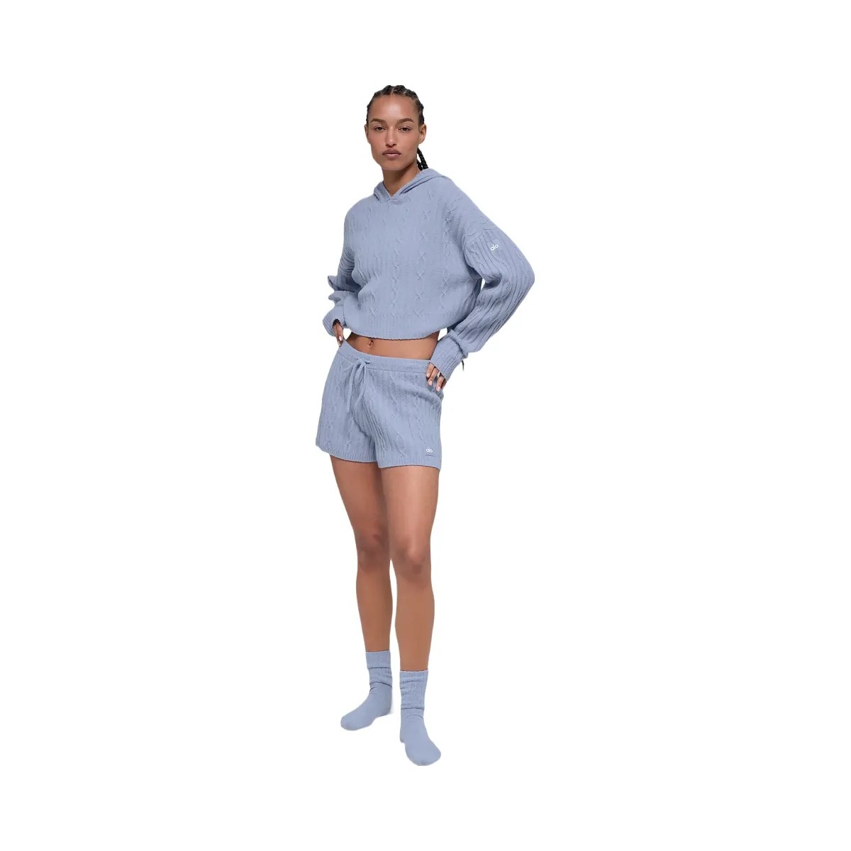Alo Women's Cable Knit Winter Bliss Hoodie - Winter Frost - HypeFly India View 4