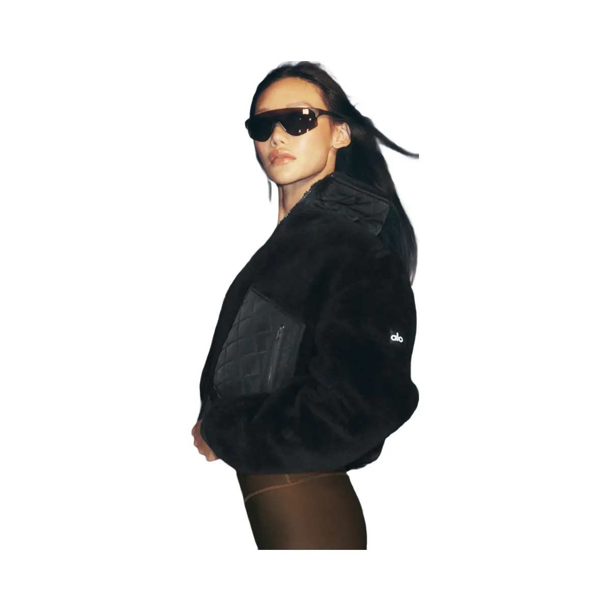 Alo Women's Sherpa Edge Bomber - Black - HypeFly India View 6