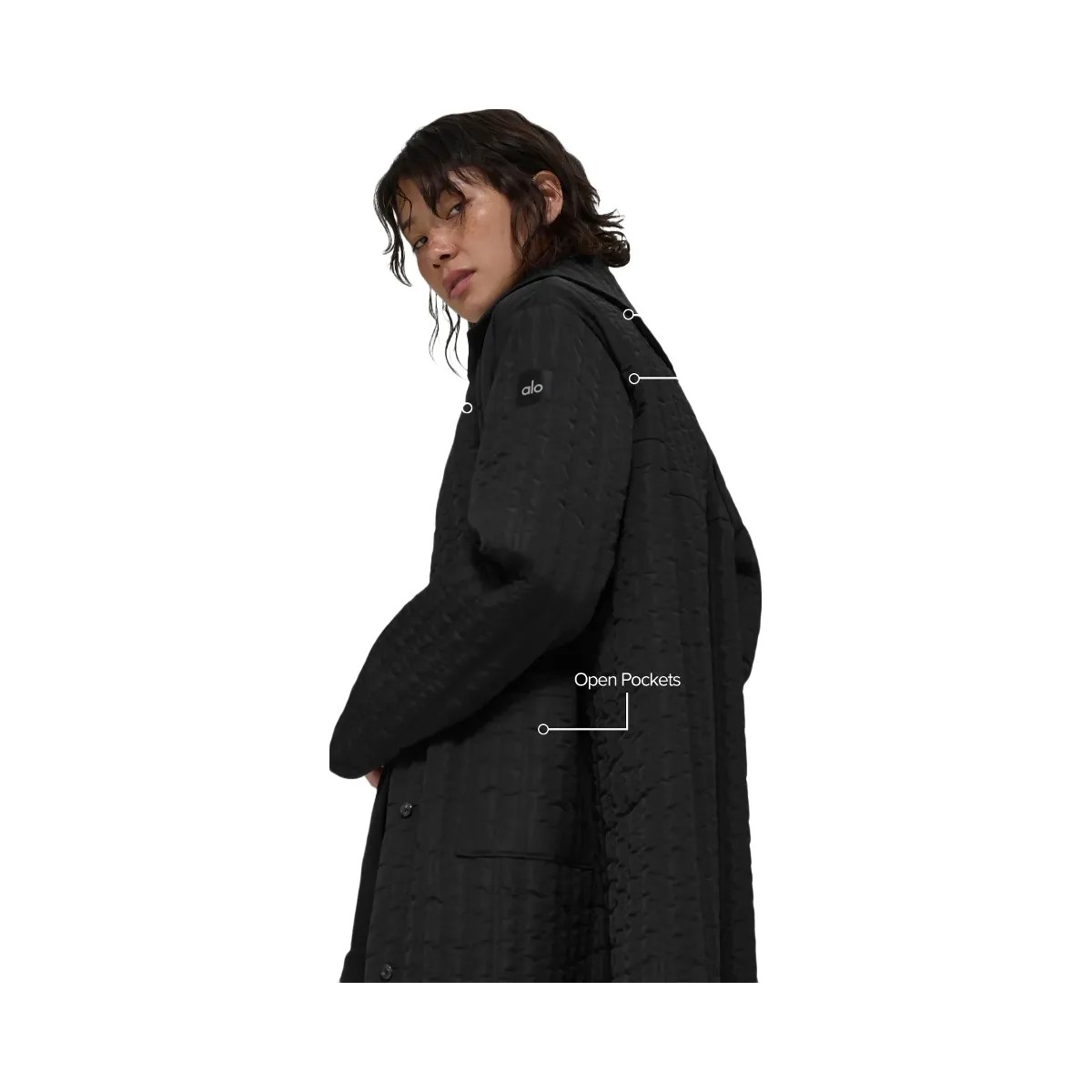 Alo Women's Quilted Skyline Long Coat - Black - HypeFly India View 2