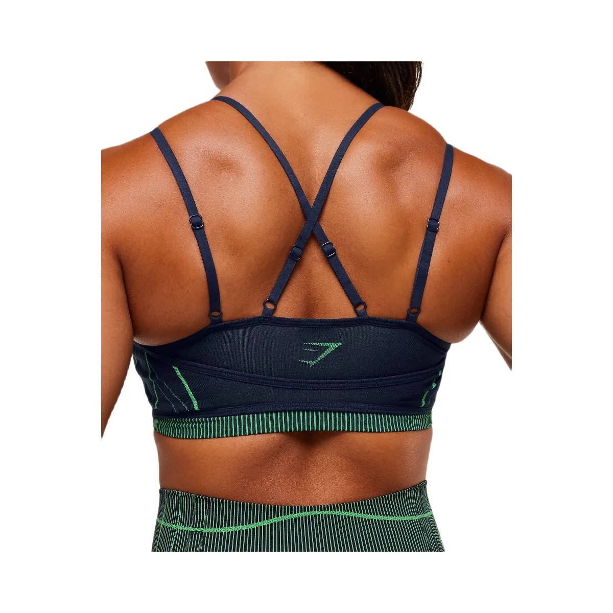 Gymshark Apex Seamless Strappy Sports Bra - Heavy Blue/Active Green - HypeFly India View 5