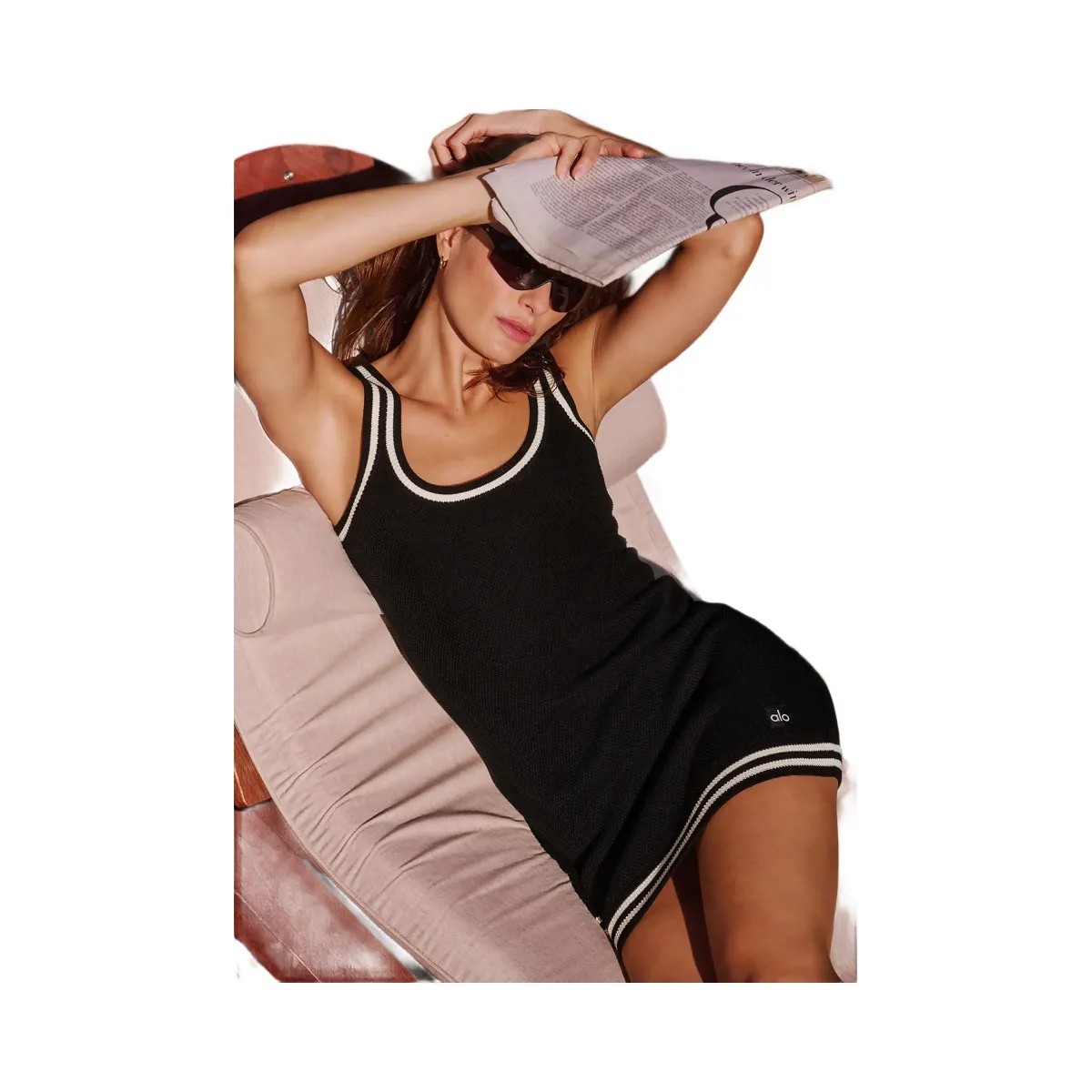 Alo Women's Tennis Club Sweater Knit Dress - Black/Ivory - HypeFly India View 5
