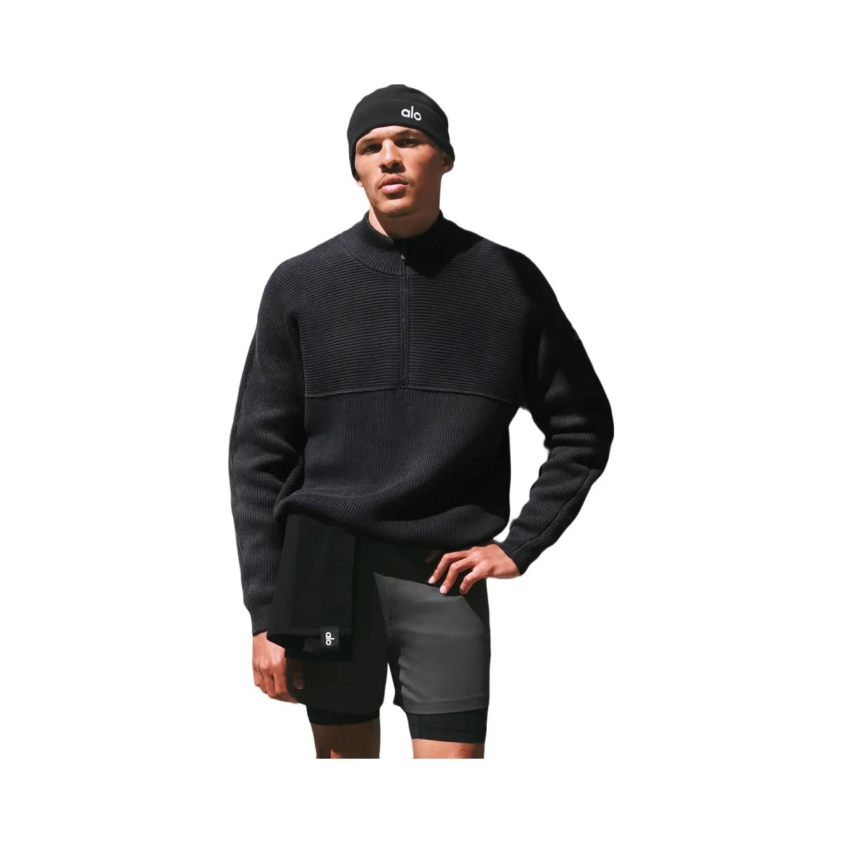 Alo Men's Domain Shift Rib Knit 1/4 Zip Sweater - Anthracite - HypeFly India View 6