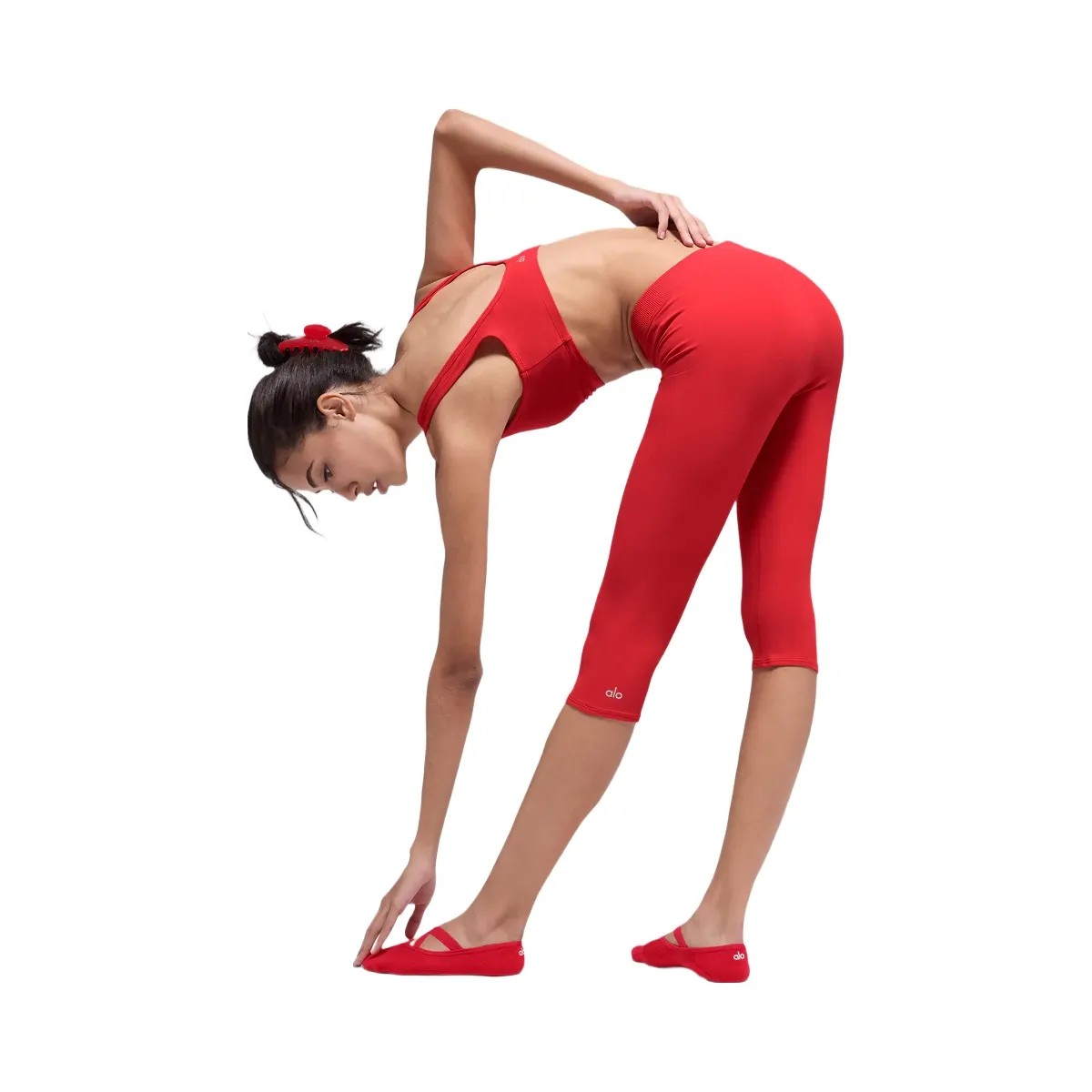 Alo Women's soft High-Waist Iconic 90's Capri - Bright Red - HypeFly India View 4