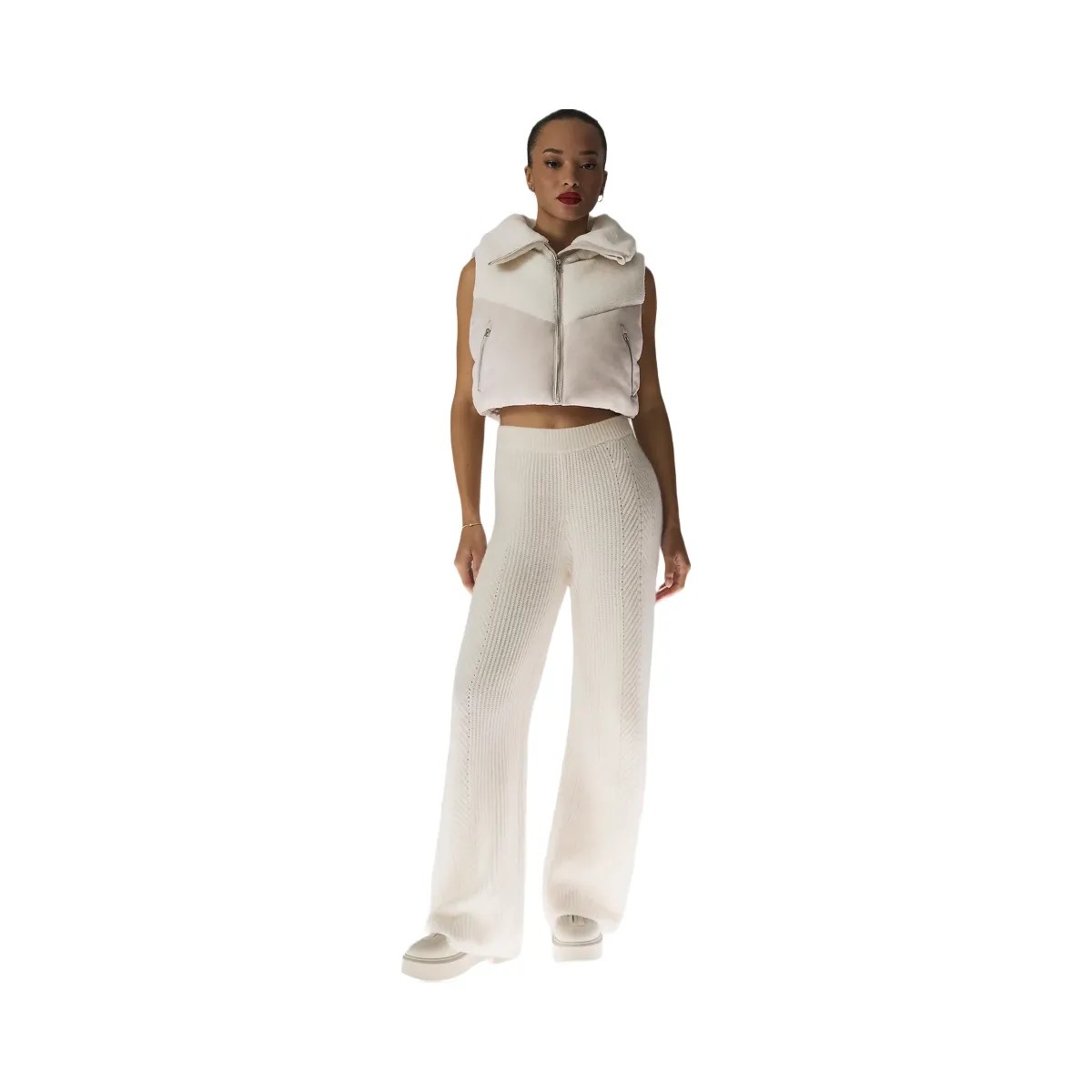 Alo Women's Winter Magic Cashmere Wide Leg Pant - Ivory - HypeFly India View 5