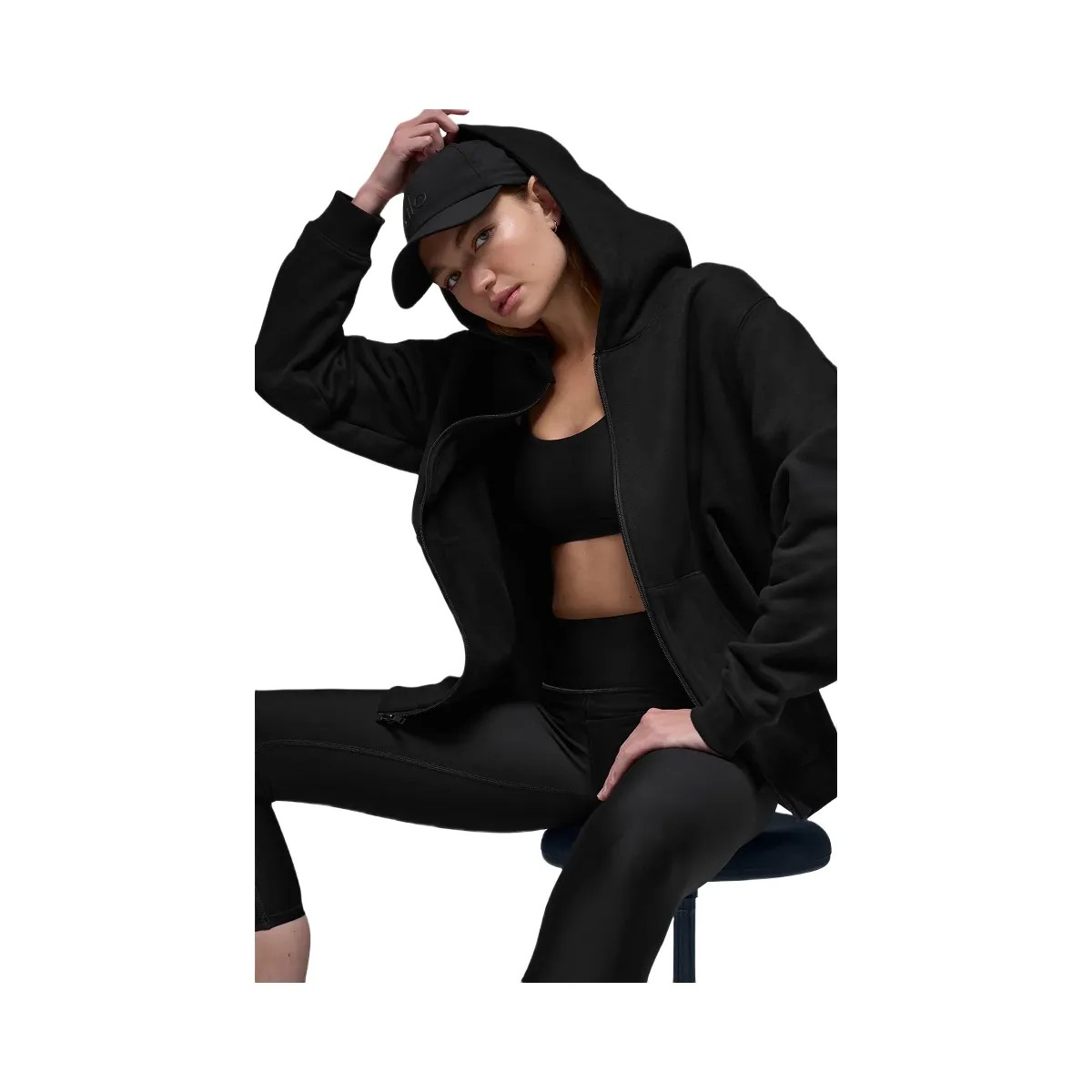 Alo Women's Renown Heavy Weight Full Zip Hoodie - Black - HypeFly India View 2