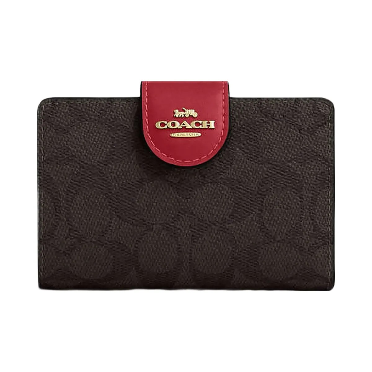 Coach Medium Corner Zip Wallet In Signature Canvas Signature Canvas-Im-Walnut-True Red - HypeFly India View 1