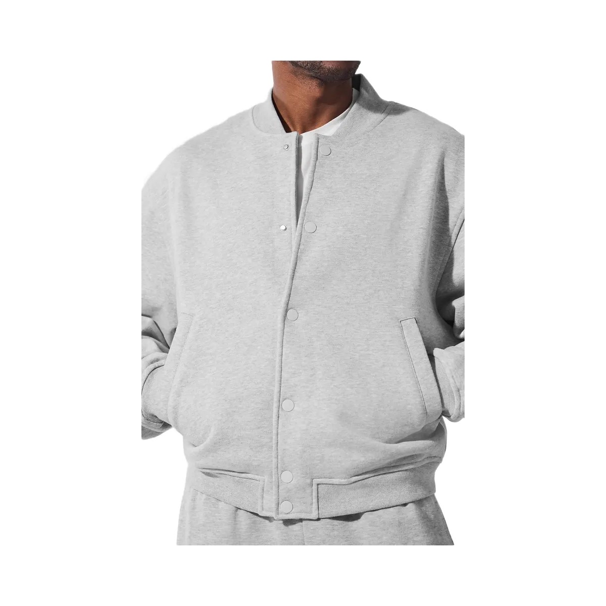 Alo Men's Renown Varsity Jacket - Athletic Heather Grey - HypeFly India View 6