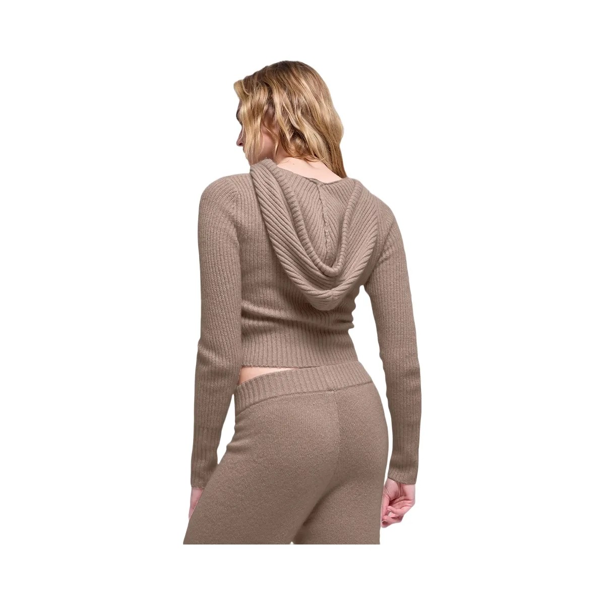 Alo Women's Wool Cashmere Ribbed Noble Full Zip Hoodie - Chai Latte - HypeFly India View 3