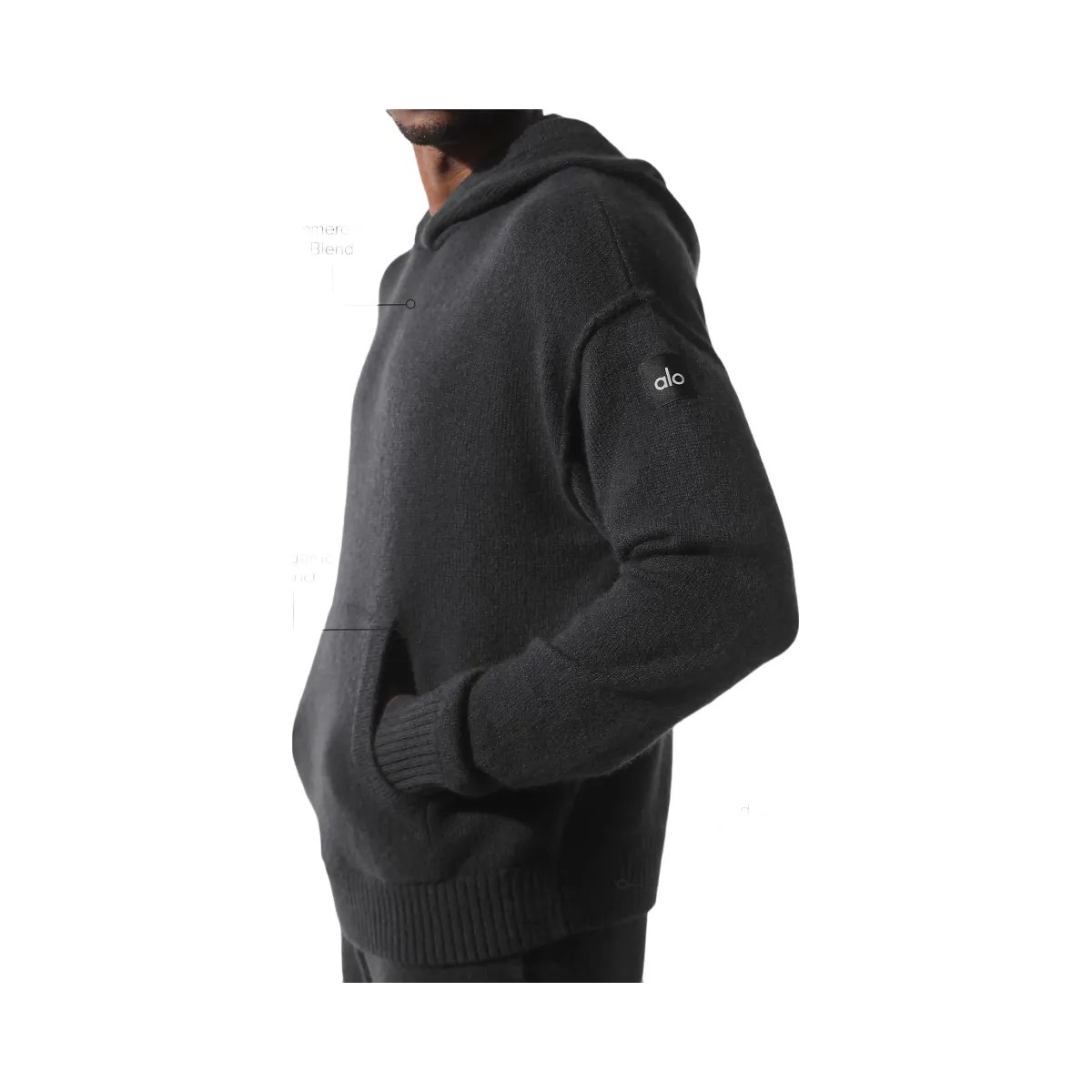 Alo Men's Wool Cashmere New Class Hoodie - Black - HypeFly India View 3