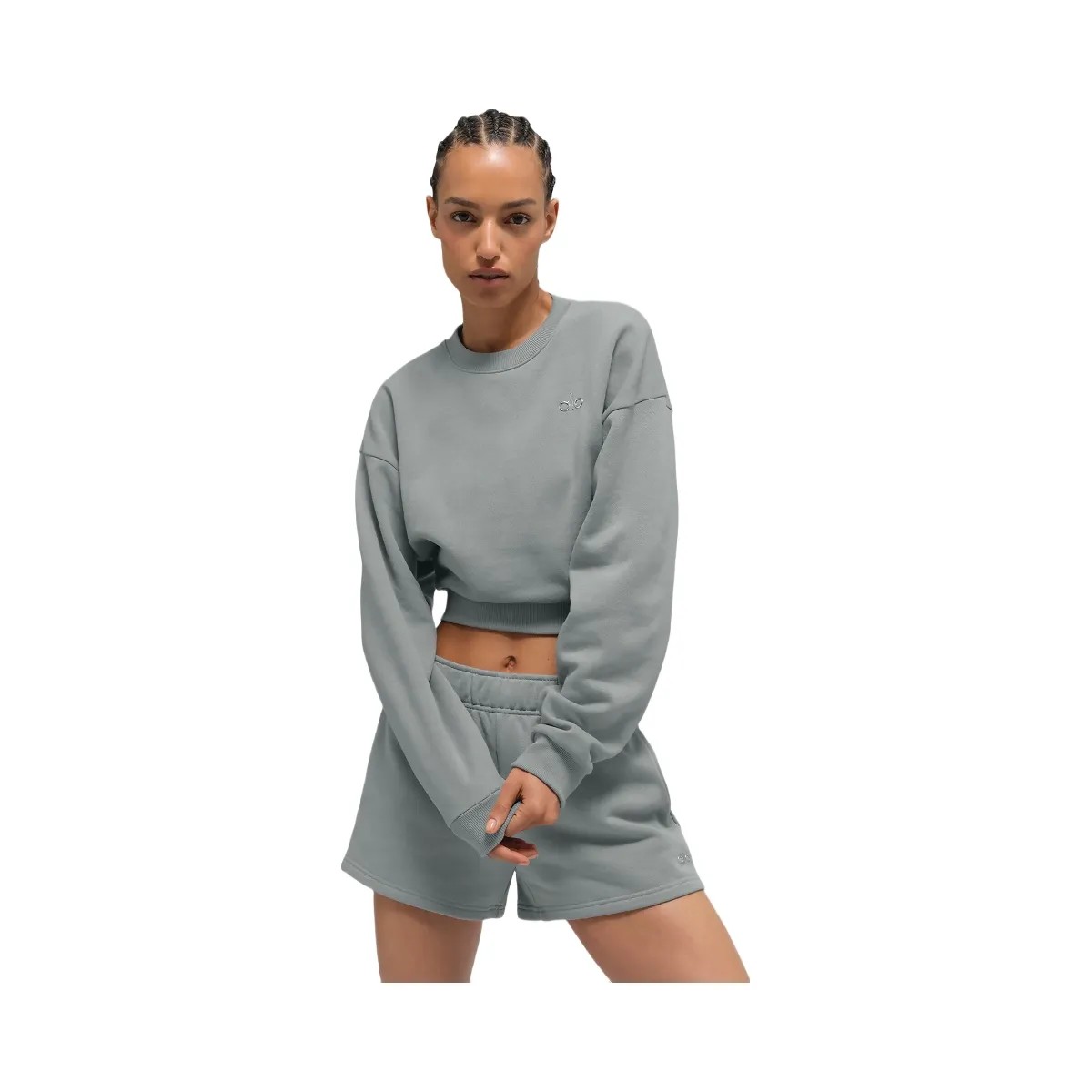 Alo Women's Cropped Accolade Crewneck - Lunar Grey - HypeFly India View 1