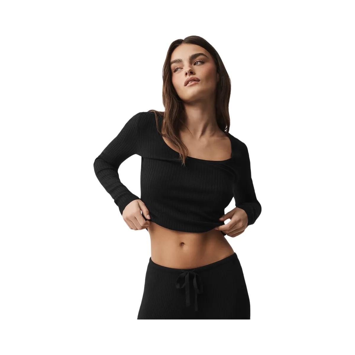 Alo Women's Sweater Knit Unwind Long Sleeve - Black - HypeFly India View 1
