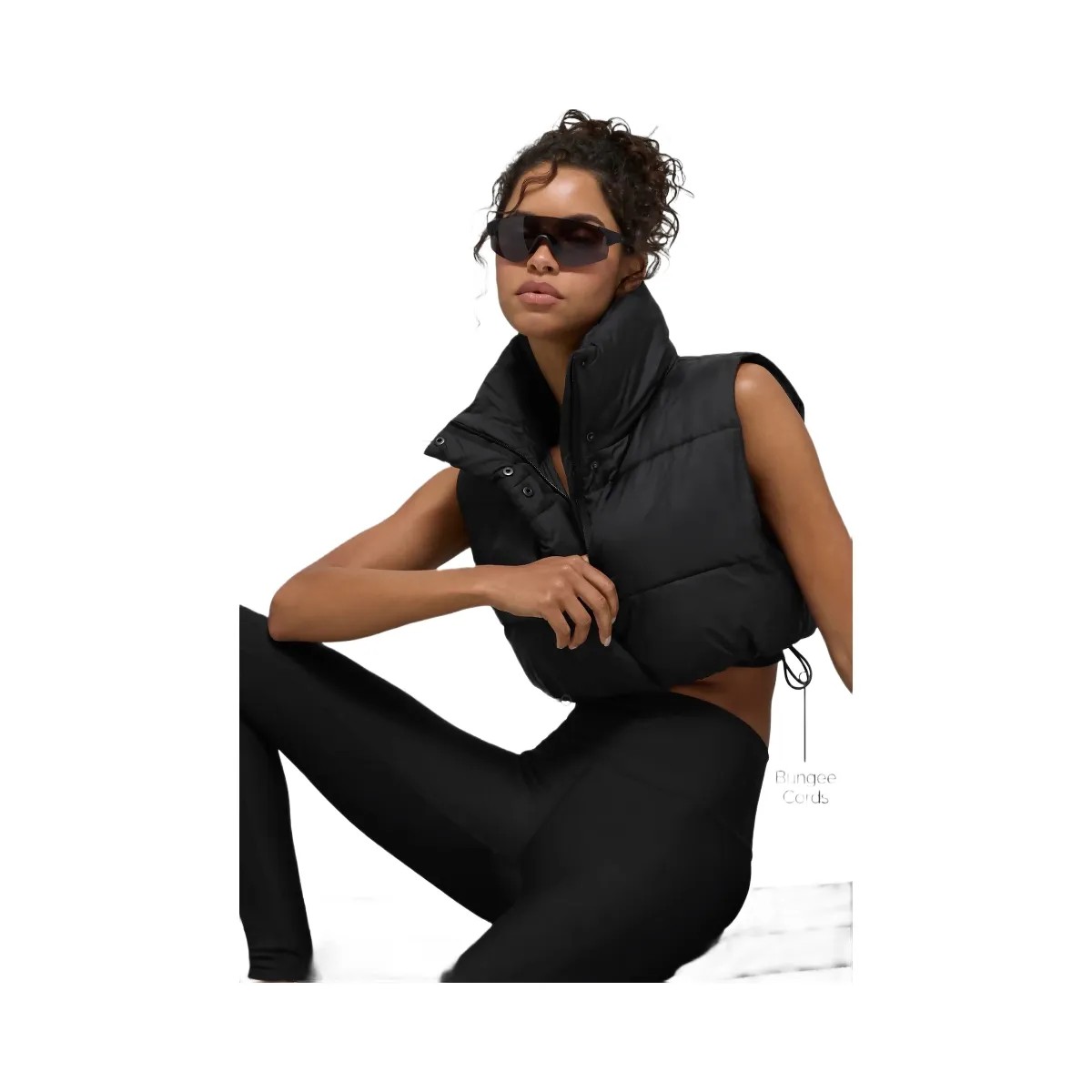 Alo Women's Cropped Gold Rush Puffer Vest - Black - HypeFly India View 3