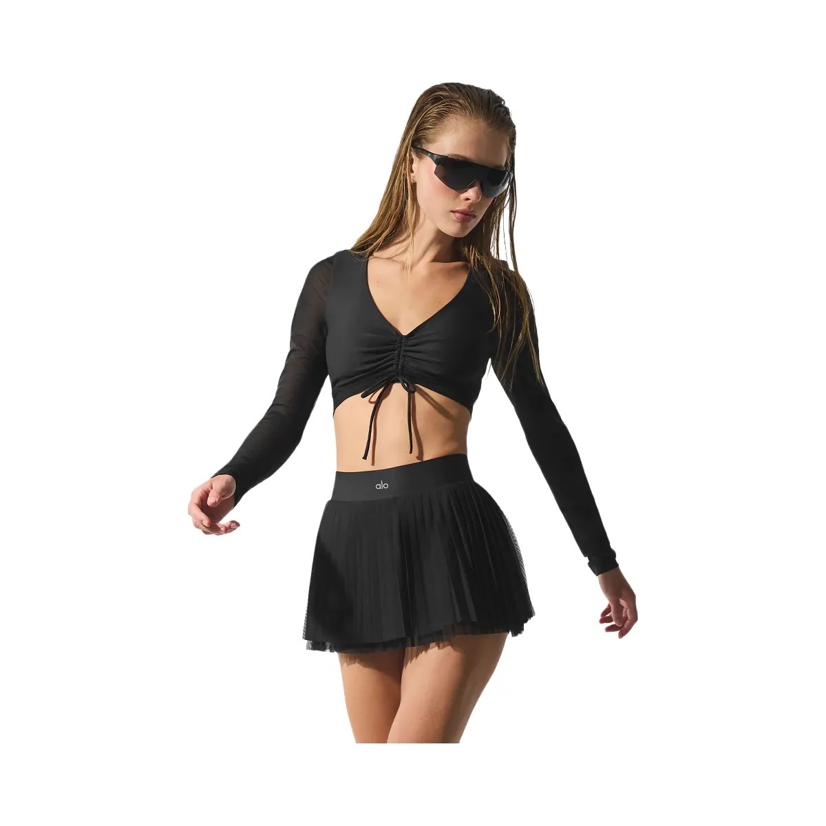 Alo Women's Mesh Baseline Tennis Skirt - Black - HypeFly India View 5