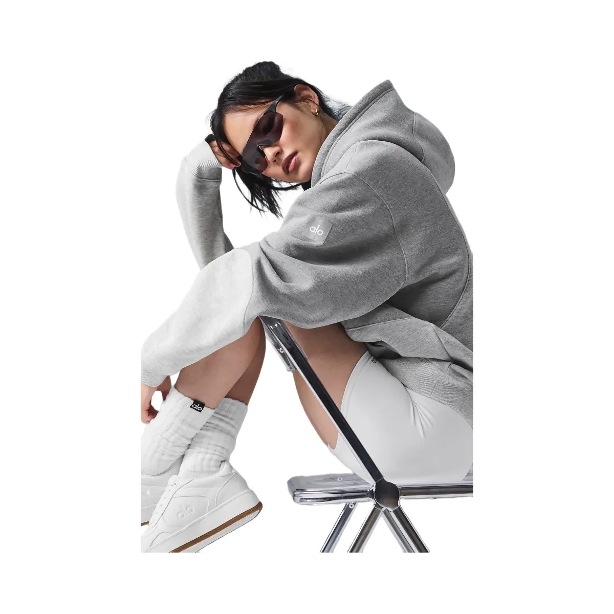 Alo Women's Make Waves Hoodie - Athletic Heather Grey Tonal - HypeFly India View 4