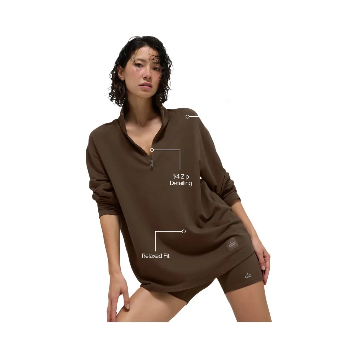Alo Women's Double Take Long Sleeve 1/4 Zip - Espresso - HypeFly India View 2