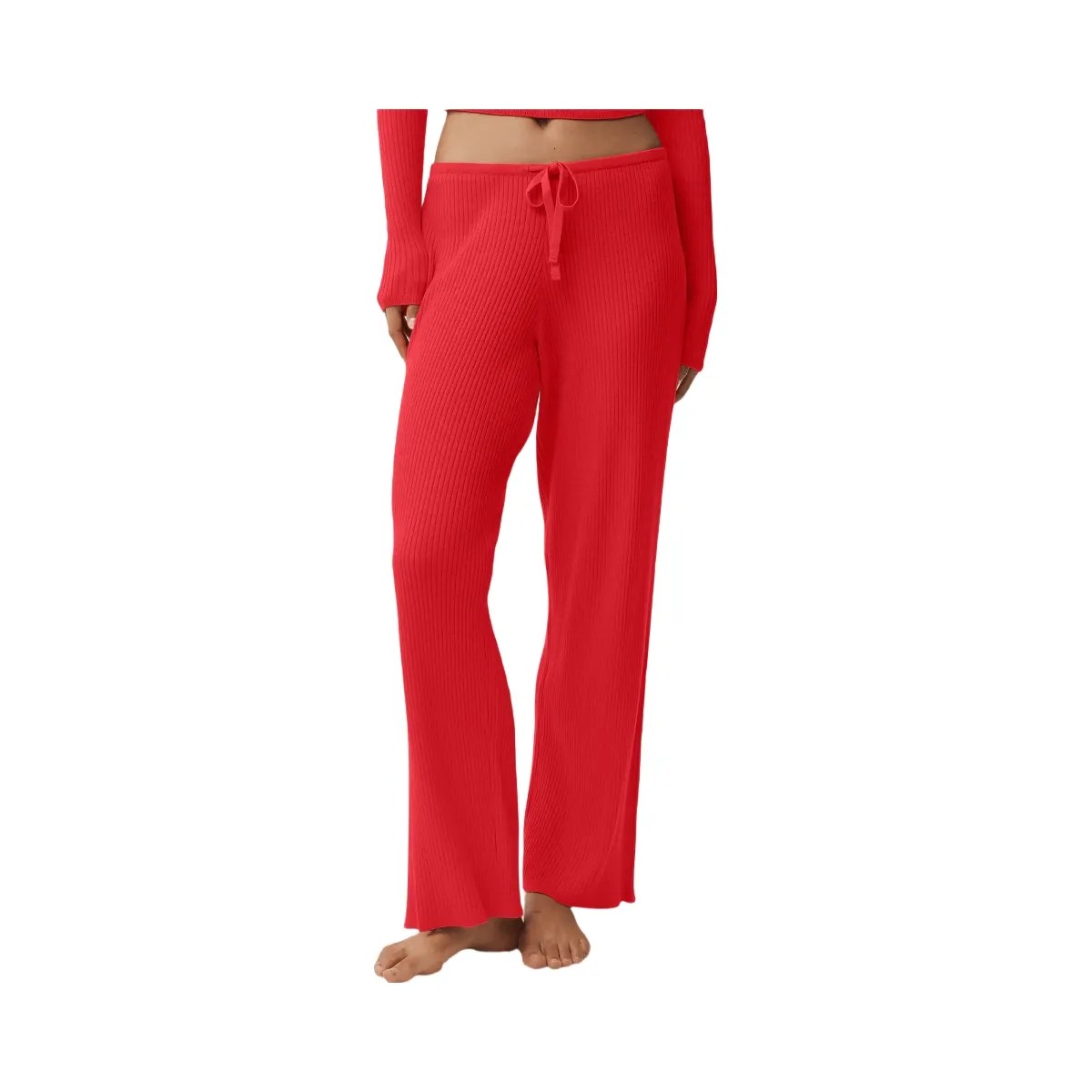 Alo Women's Sweater Knit Mid-Rise Unwind Wide Leg Pant - Bright Red - HypeFly India View 3