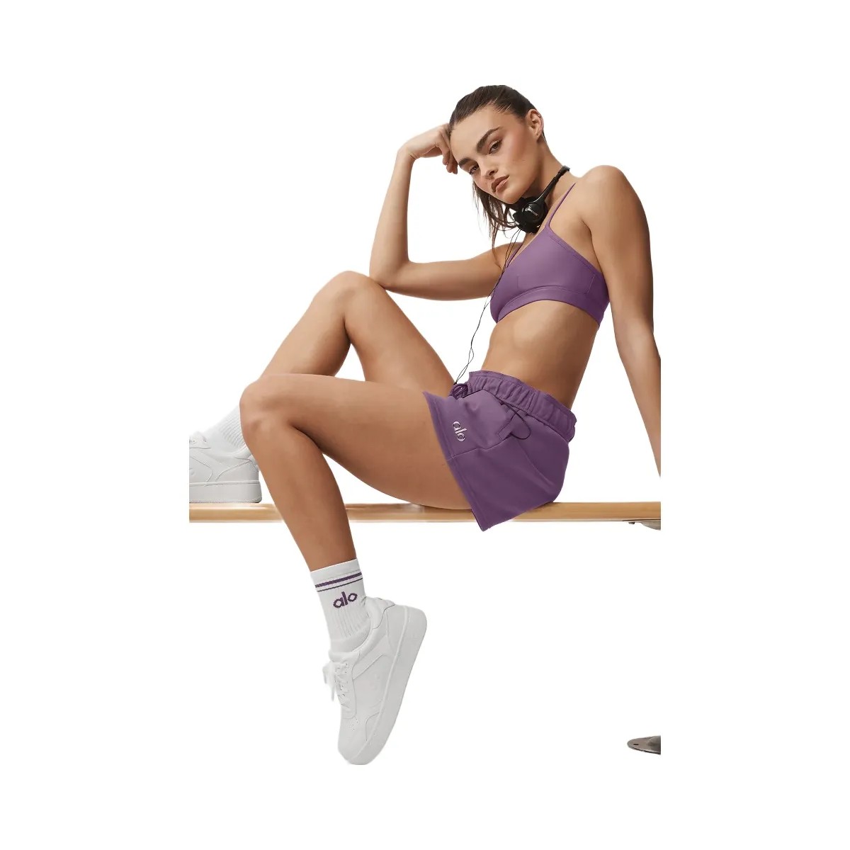 Alo Unisex Half-Crew Throwback Sock - White/Plum Kiss - HypeFly India View 1