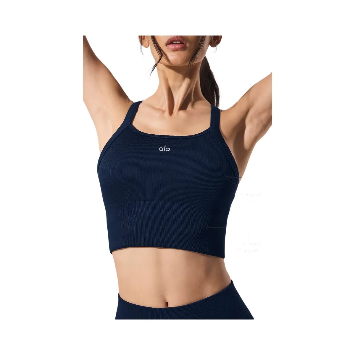 Alo Women's Seamless Ribbed Favorite Bra Tank - Navy - HypeFly India View 1