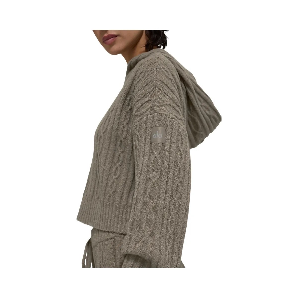 Alo Women's Cable Knit Winter Bliss Hoodie - Light Cocoa - HypeFly India View 2