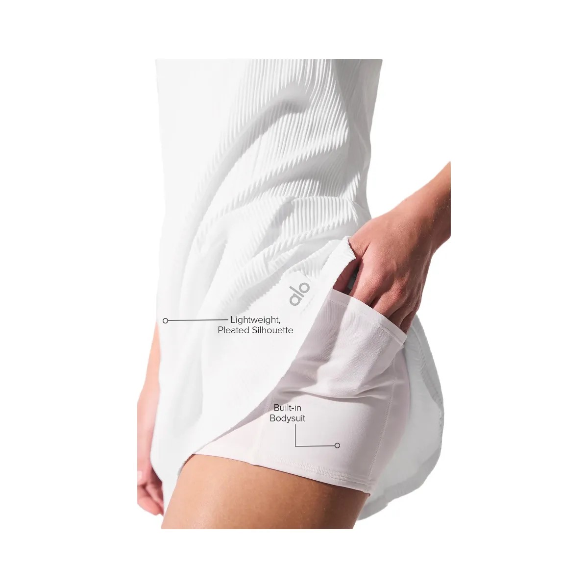 Alo Women's Micro Plisse Game On Tennis Dress - White - HypeFly India View 2